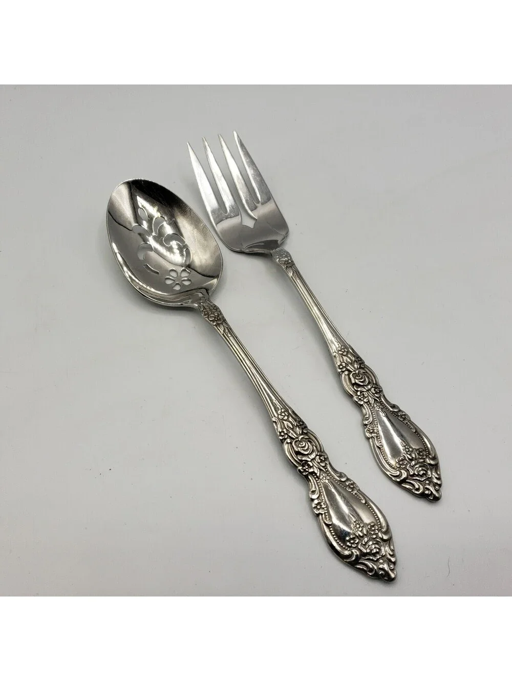 Serving Fork & Spoon WORDSWORTH Oneida USA Glossy Stainless Steel Flatware Meat